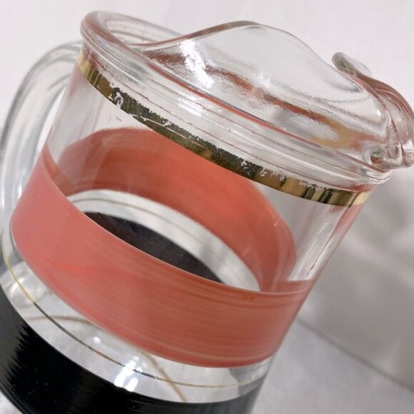 Vintage Glass Pitcher W Pink Black Gold Stripes - Picture 12 of 12